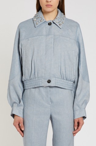 Jakna iz lanene mešanice z okrasnimi kamenčki