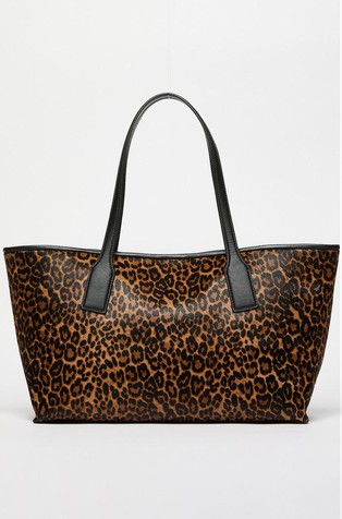 Animal-print pony-hair effect shopper bag