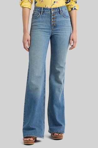 Zvončaste jeans hlače z visokim pasom