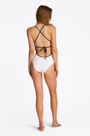 TOMMY HILFIGER Global Stripe enodelne kopalke s kvadratnim izrezom Bela - White 2