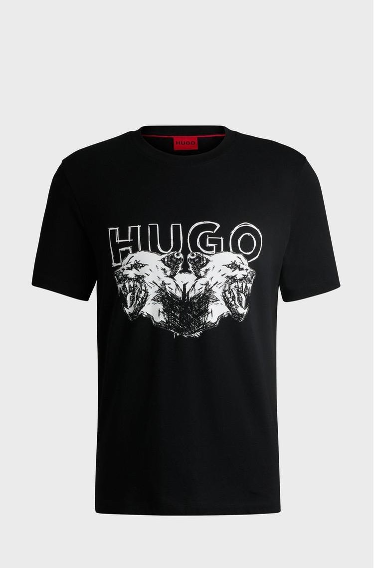 HUGO BOSS Majica iz bombažnega jerseya z logotipom in živalskim potiskom Črna - Black 