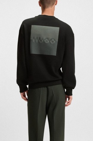 HUGO BOSS Relaxed fit bombažen pulover z logotipom spredaj in zadaj Črna - Black 2