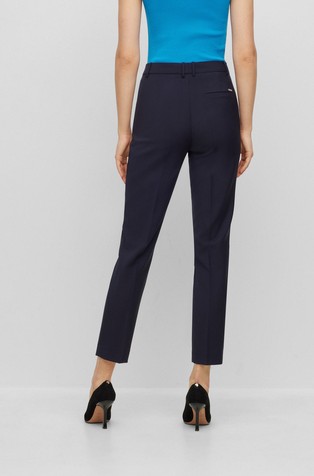 HUGO BOSS Cropped regular fit hlače iz trajnostne volne Modra - Dark Blue 3