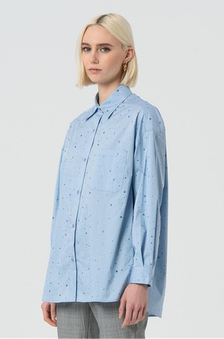 FRACOMINA Oversized fit shirt in poplin with strasses Blue 2