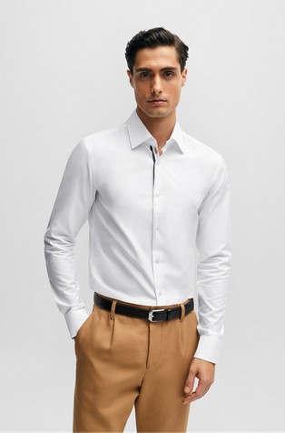 Slim-fit shirt in cotton with signature-stripe detail