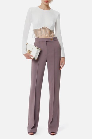 ELISABETTA FRANCHI Velvet crop sweater with beads White 3