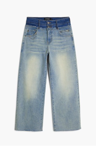 DESIGUAL Ravne jeans hlače z navideznim dvojnim pasom Modra - Blue 8