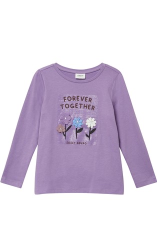 Long sleeve with glitter print and 3D flowers