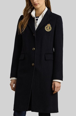 Crest-patch wool-blend coat