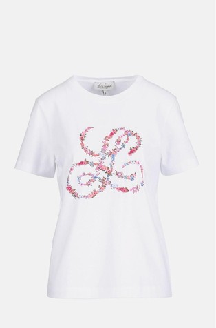 Bombažna majica s potiskom in vezenino