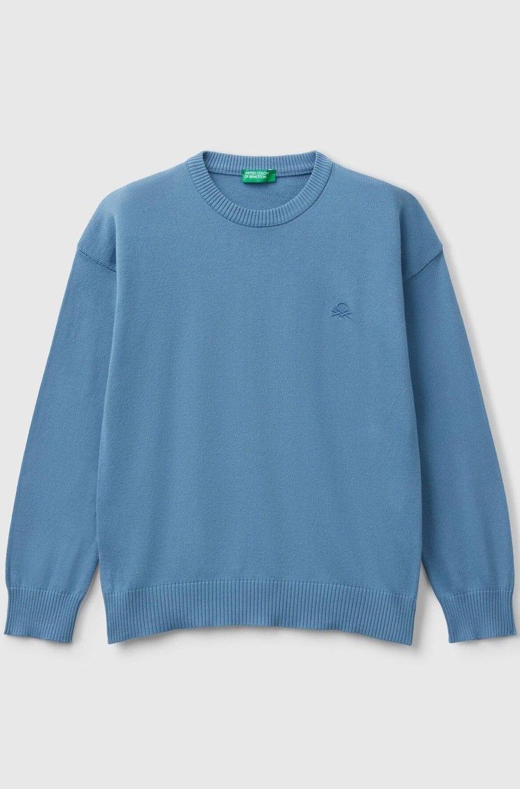 BENETTON Sweater in pure cotton with logo Blue 