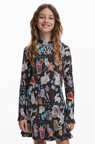 Long sleeve cat skater dress