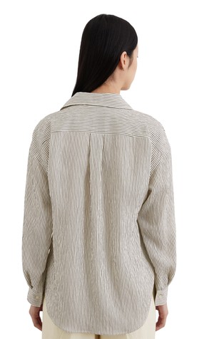 MARC O'POLO Relaxed fit črtasta srajca iz viskozne mešanice Bež - Cream/Black Stripe 2