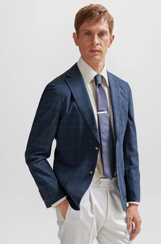 HUGO BOSS Slim-fit jacket in a checked wool blend Blue 4