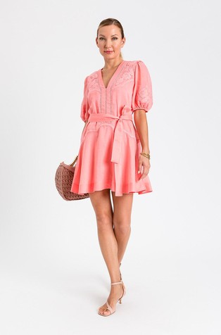 Short ramie dress with embroidery