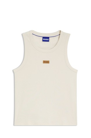 Ribbed tank top with suede logo badge