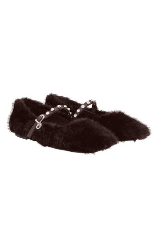 Amy faux-fur ballet flats with rhinestones