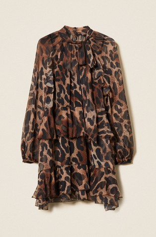 Short voile dress with animal print