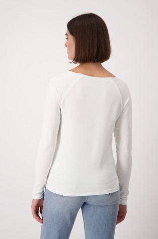 MONARI Viscose-blend long sleeved tee with print Off-White 3