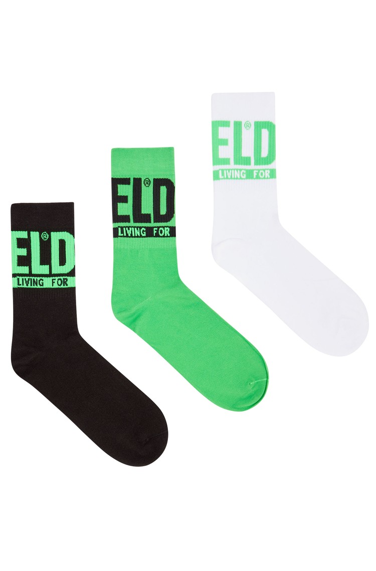 DIESEL Paket 3 parov logo nogavic Večbarvna - Black/Green/White 