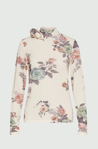 Majica z dolgimi rokavi iz raztegljive viskoze s cvetličnim vzorcem