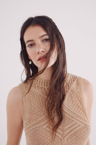 SPRINGFIELD Luknjičasto pletena majica brez rokavov Bež - Beige 3
