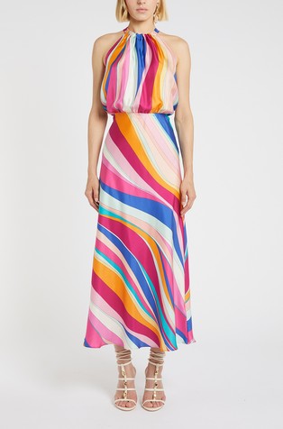 Svilena obleka brez rokavov z vzorcem