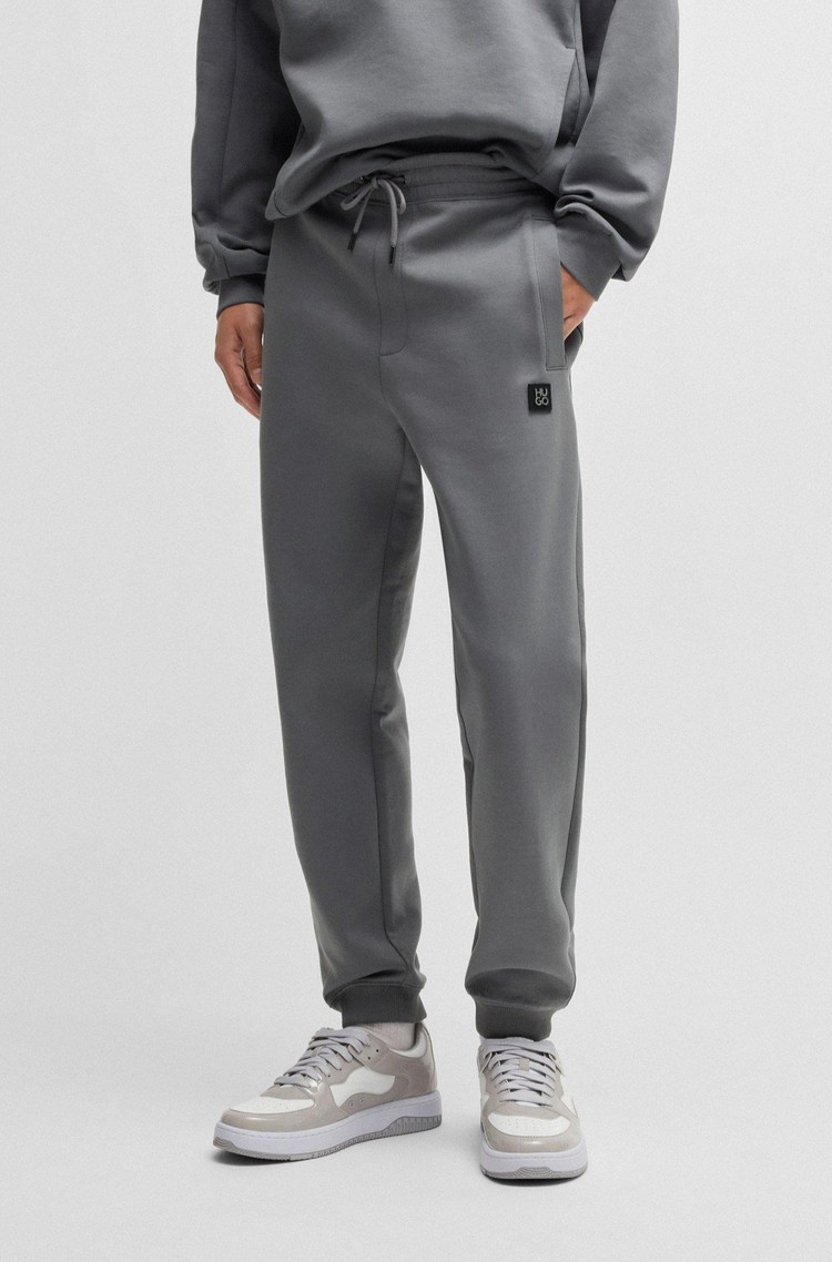 HUGO BOSS Cotton blend tracksuit bottoms with stacked logo Gray 