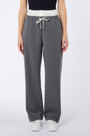 Pinstriped trousers with lace insert