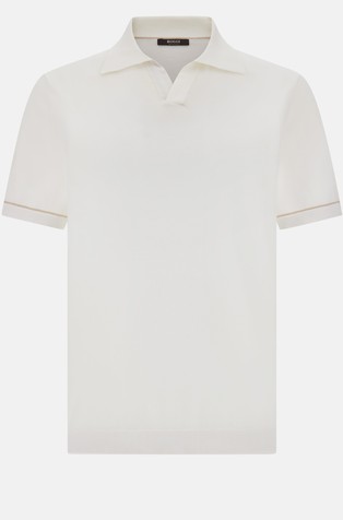BOGGI MILANO Cotton Crêpe Knit Polo Shirt White 4
