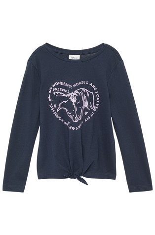 Long sleeve with glitter print and knot detail