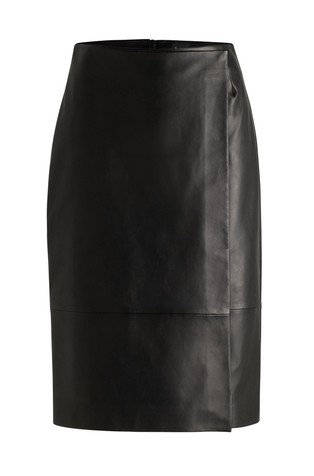 HUGO BOSS Usnjeno krilo na preklop Črna - Black 4