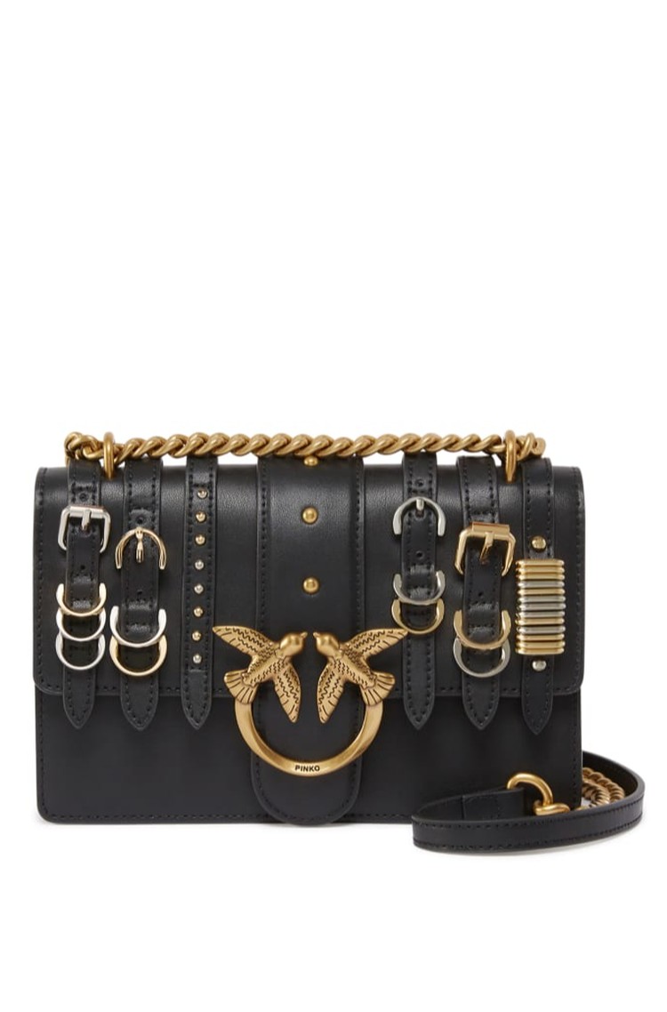 PINKO Love Bag small crossbody bag in leather with straps Black 