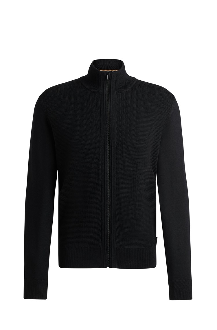 HUGO BOSS Zip-up cardigan in wool with mixed structures Black 