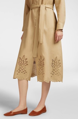 ELENA MIRO Linen shirt dress with perforated embroidery Sand 4