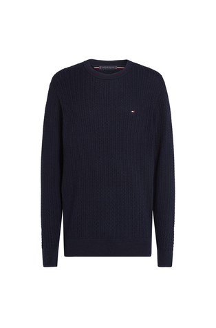 TOMMY HILFIGER Pleten pulover z vzorcem ribje kosti Modra - Dark Blue 5