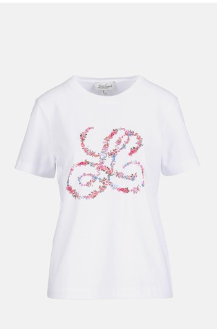 Bombažna majica s potiskom in vezenino