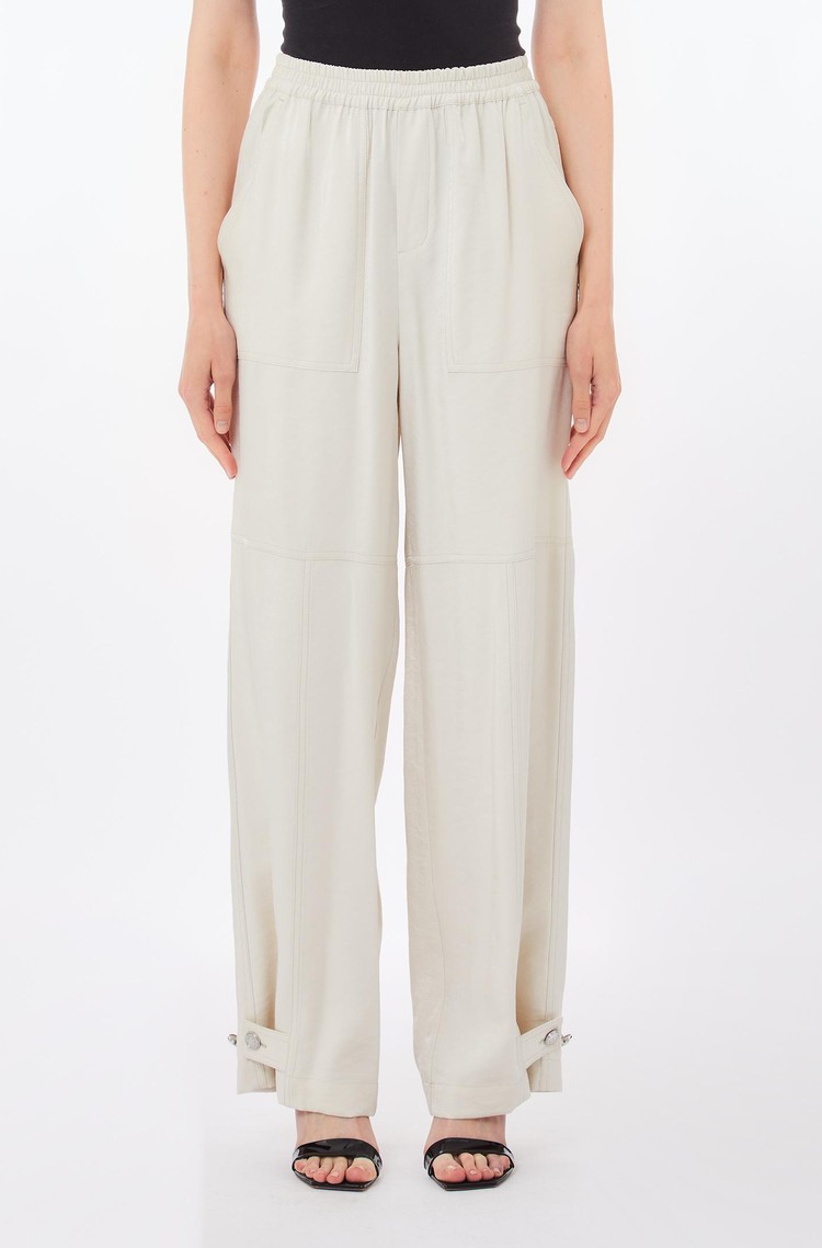 LIU JO Relaxed fit shiny viscose-blend trousers Naturale 