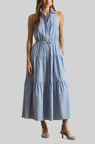 Striped Cotton Sleeveless Shirtdress