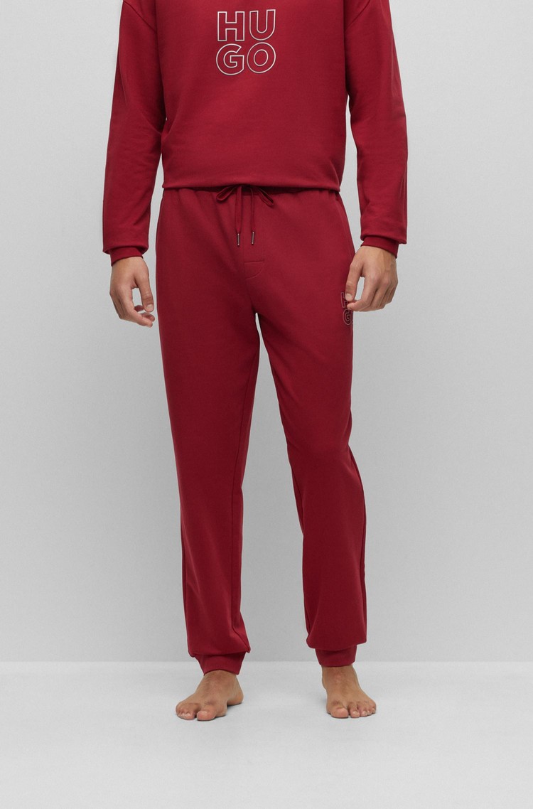 HUGO BOSS Bombažna trenirka s frotirano notranjostjo in logotipom Rdeča - Red 