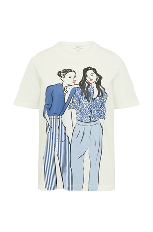 S.OLIVER Relaxed fit bombažna majica s potiskom Bela - Cream 4