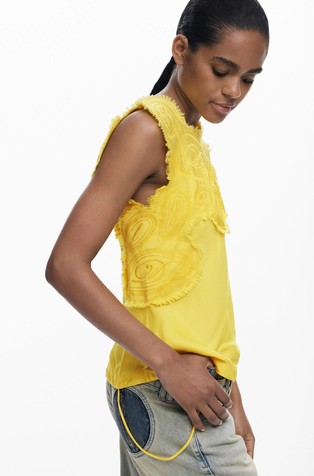 DESIGUAL Majica z vezeninami Rumena - Yellow 5