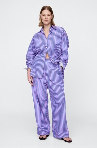 GAP Organic Cotton Poplin Easy Wide-Leg Pants Pink And Blue Stripe 5