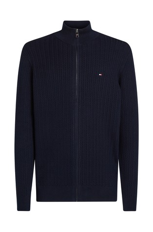 TOMMY HILFIGER Pletena jopa z vzorcem ribje kosti Modra - Dark Blue 5