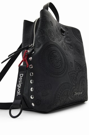 DESIGUAL Nahrbtnik iz umetnega usnja z vezeninami Črna - Black 4