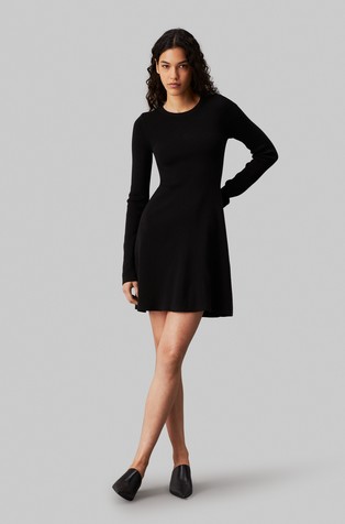 Ribbed Cotton Flared Jumper Dress