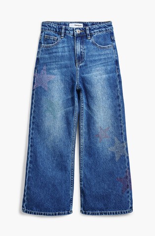 DESIGUAL Široke jeans hlače z zvezdami iz okrasnih kamenčkov Modra - Blue 3