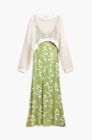 DESIGUAL 2-in-1 midi dress Green / Beige 9