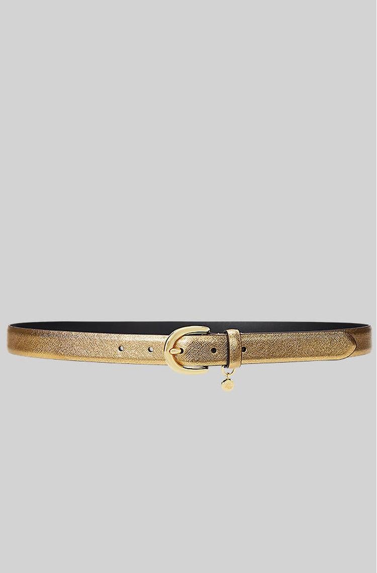 RALPH LAUREN Charm saffiano leather belt Modern Gold / Black 