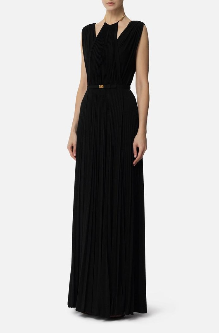 ELISABETTA FRANCHI Red Carpet dress in lurex jersey with belt Black 